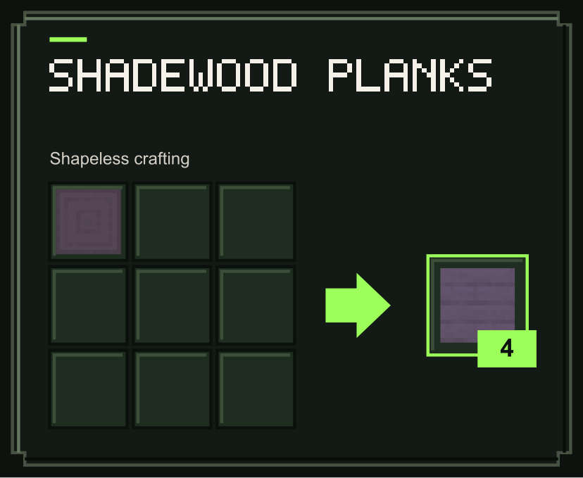 Shadewood Planks recipe