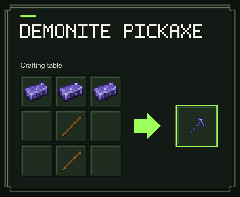 Demonite Pickaxe recipe