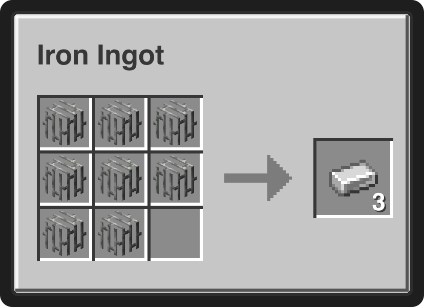 Recycler: 8 iron bars yield 3 iron ingots