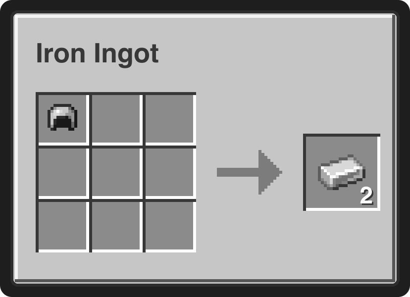 Recycler: 1 iron helmet yields 2 iron ingots at any durability