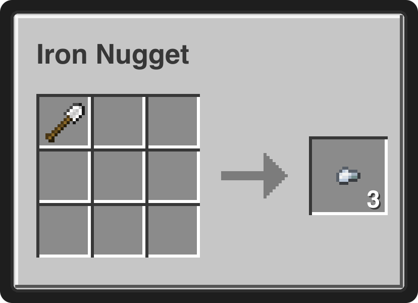 Recycler: 1 iron shovel yields 3 iron nuggets at any durability